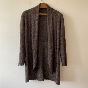 Eileen Fisher Grey Knit Open Cardigan Womens Small Wool Linen Silk